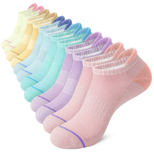 Loritta Womens Ankle Socks, Colored Low Cut Cushioned Athletic No Show Socks for Women with Tab, 6 Pairs