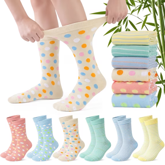 Loritta Women Crew Socks 6-Pack, Soft Bamboo Fiber Non-Binding Breathable Socks for Women, Size 9-11