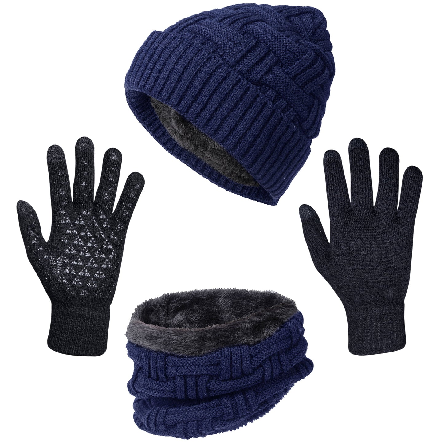 Loritta 3 Pacs Winter Beanie Hat Scarf and Touch Screen Gloves Set for Men Women