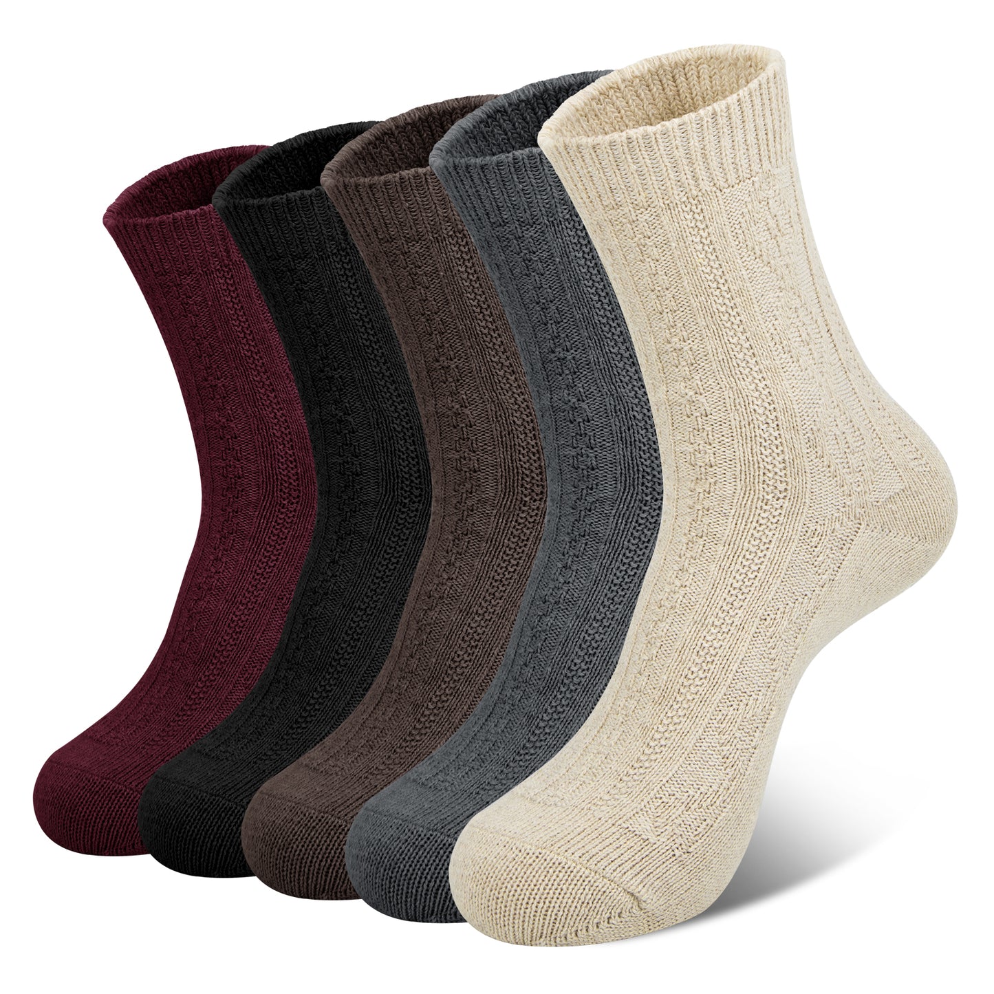 Pack of 5 Womens Winter Socks Warm Thick Knit Wool Soft Vintage Casual Crew Socks Gifts