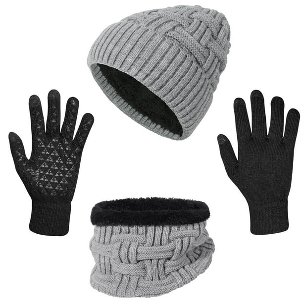 Loritta 3 Pcs Winter Beanie Hat Casual Scarf and Touch Screen Gloves Set for Men Women