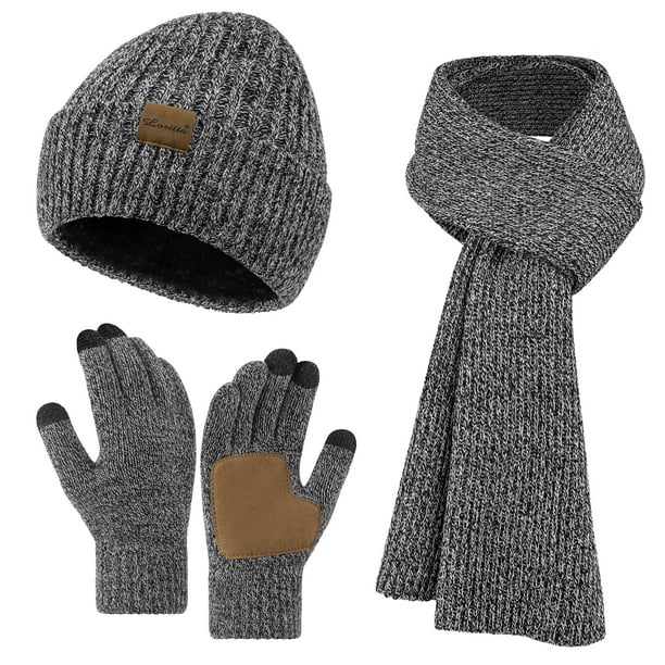Loritta Winter Hats Scarf for Men with Touchscreen Gloves Warm Men's Scarves and Beanie Hat Thermal Gloves Set