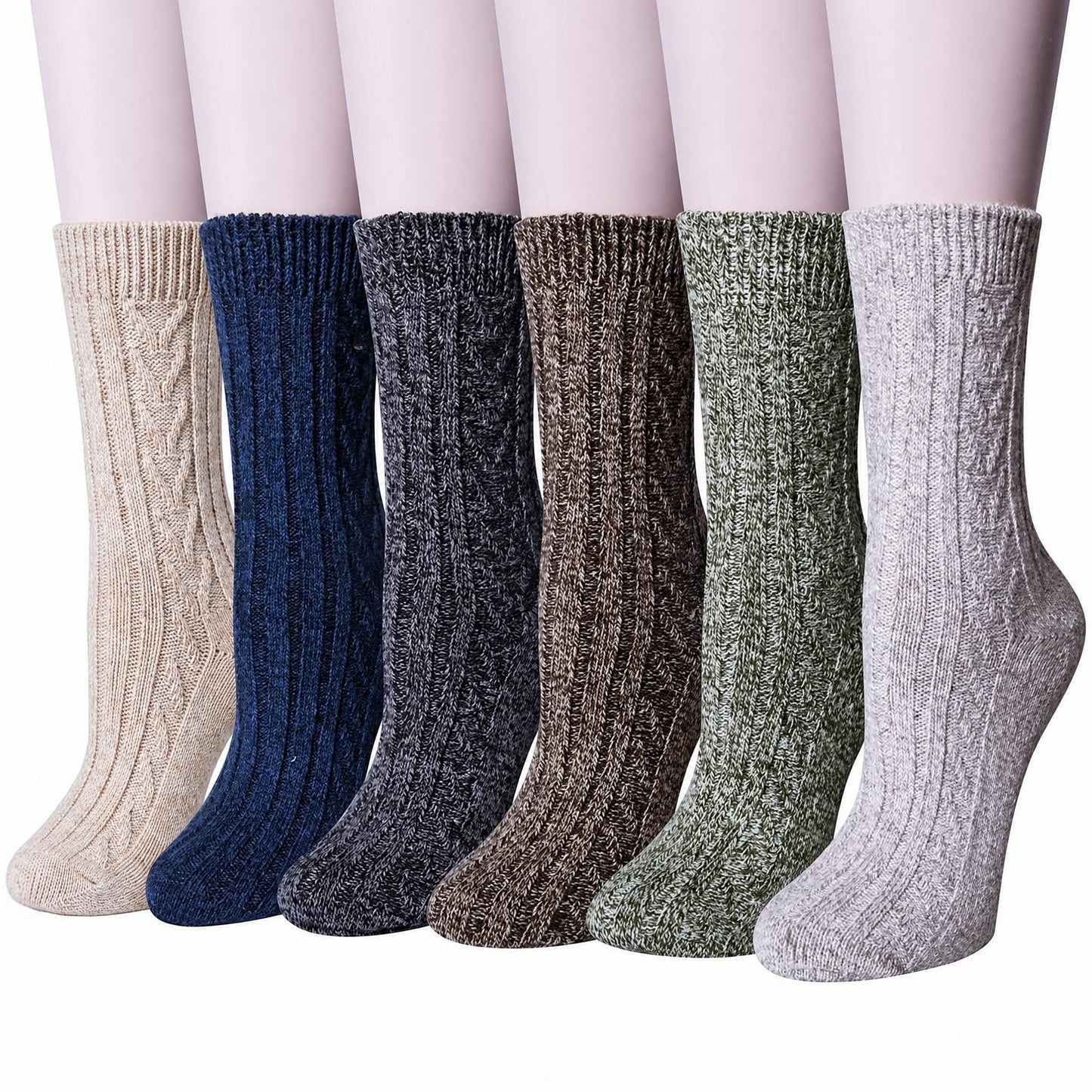 Pack of 6 Womens Winter Socks Warm Thick Knit Wool Soft Vintage Casual Crew Socks Gifts