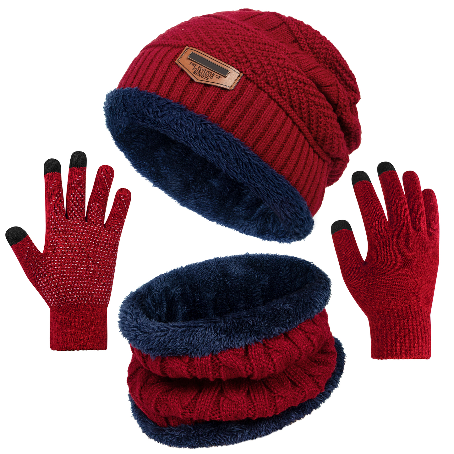Loritta 3 Pieces Winter Beanie Hat Scarf and Touch Screen Gloves Set Warm Knit Skull Cap Gifts for Men and Women