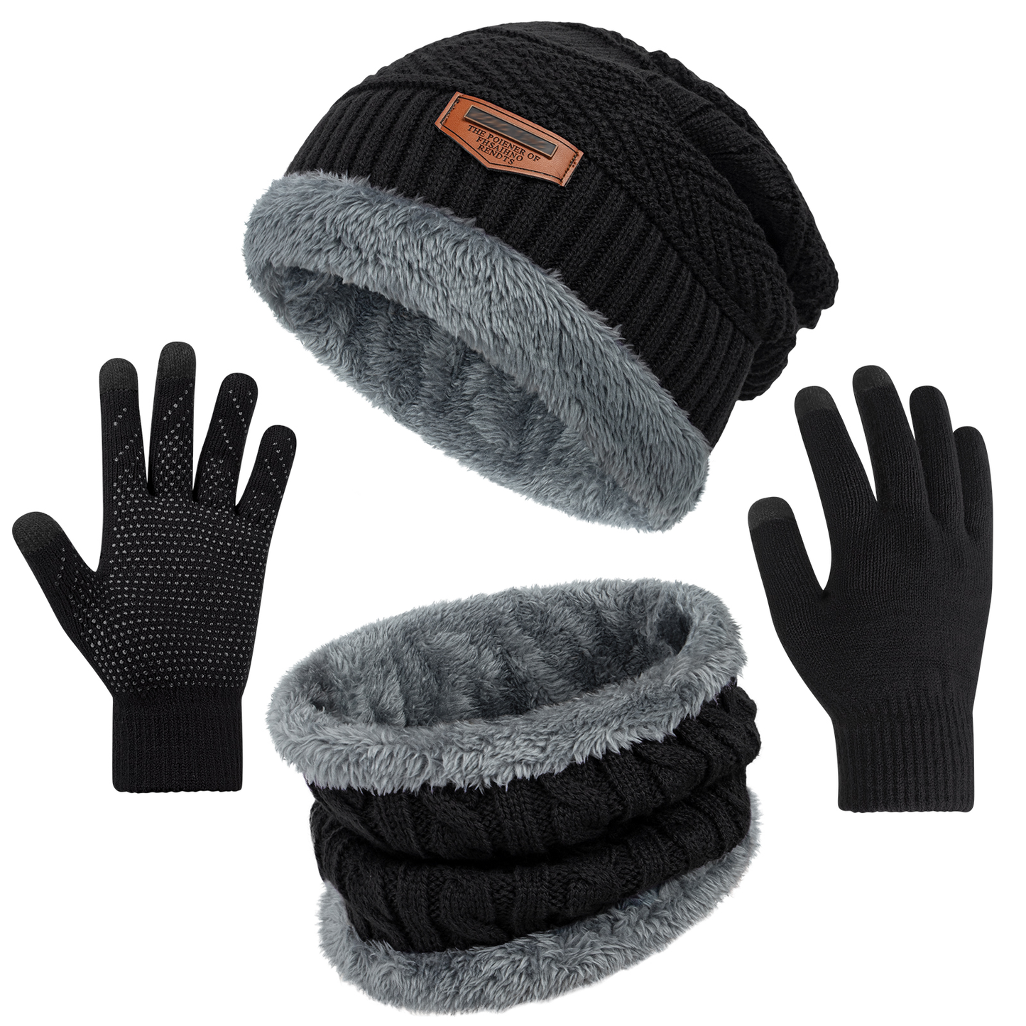 Loritta 3 Pieces Winter Beanie Hat Scarf and Touch Screen Gloves Set Warm Knit Skull Cap Gifts for Men and Women