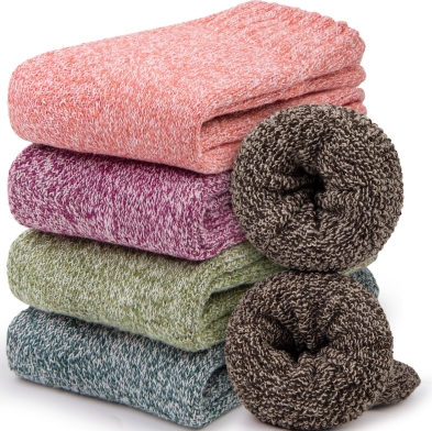 Loritta Womens Merino Wool Socks Thick Knit Warm Cushion Wool Socks for Women(5 Pairs)