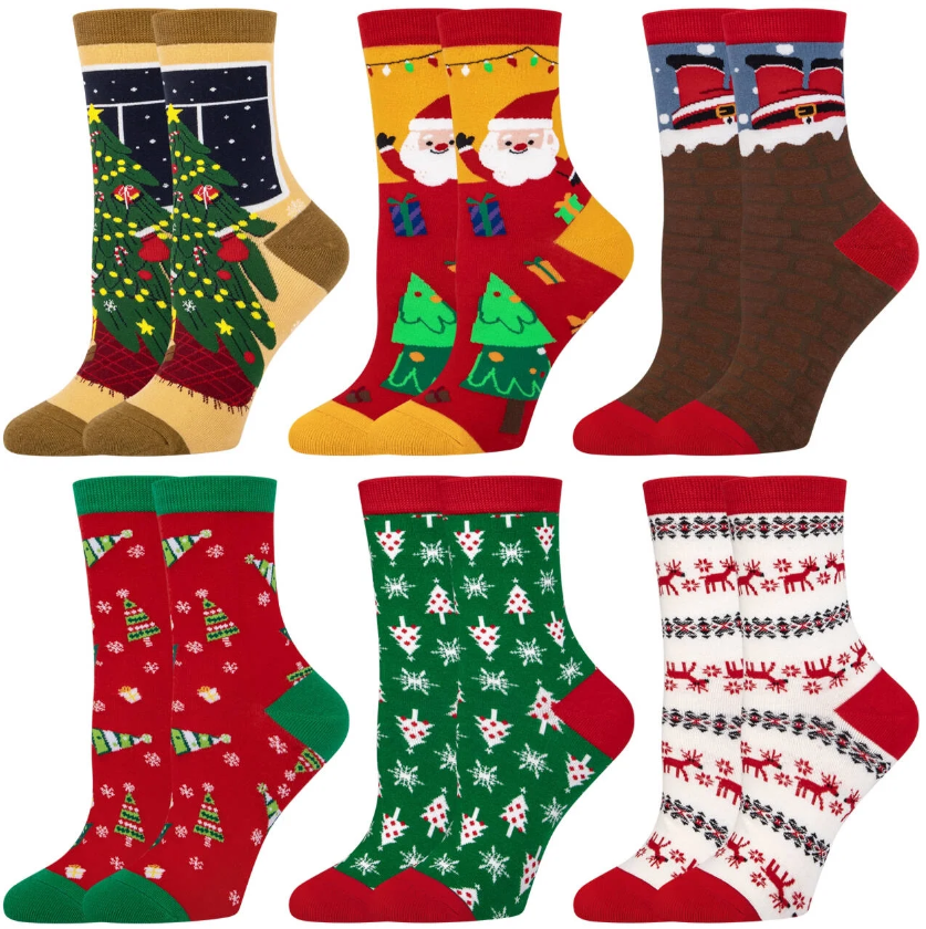 Loritta 6 Pairs Womens Crew Socks Cotton Novelty Holiday Socks Gift Ladies, Size 5-9