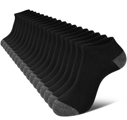 Loritta 18 Pairs Mens Ankle Socks, Low Cut Men's Socks Value Pack Breathable Black/White/Gray