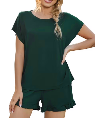 Loritta Lounge Set for Women 2 Piece Outfits Short Sleeve Round Neck Pjs Sleepwear
