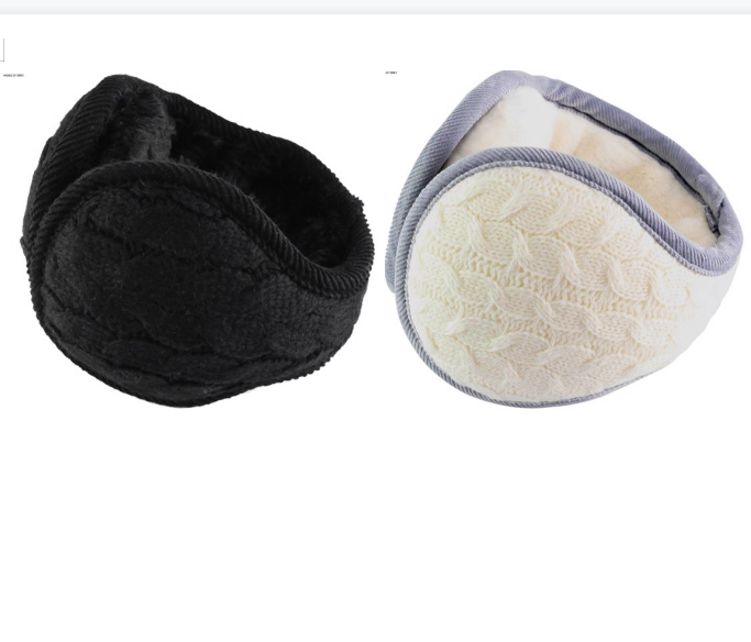 Loritta 2 Pacs Black and Gray Winter Earmuffs for Women Men Foldable Warm Ear Muffs Cable Knit Fleece Ear Warmer