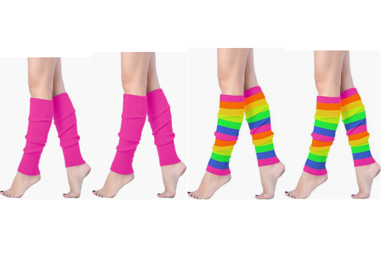 4Pcs Women Juniors Neon Ribbed Leg Warmers for 80s Eighty's Party Sports Yoga