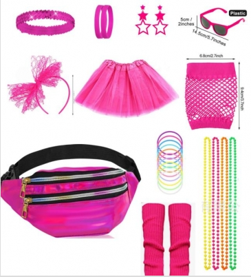 Loritta 80s Costumes for Women Fancy Outfit Accessories Set with Fishnet Gloves Leg Warmers Tutu Skirts for Theme Party