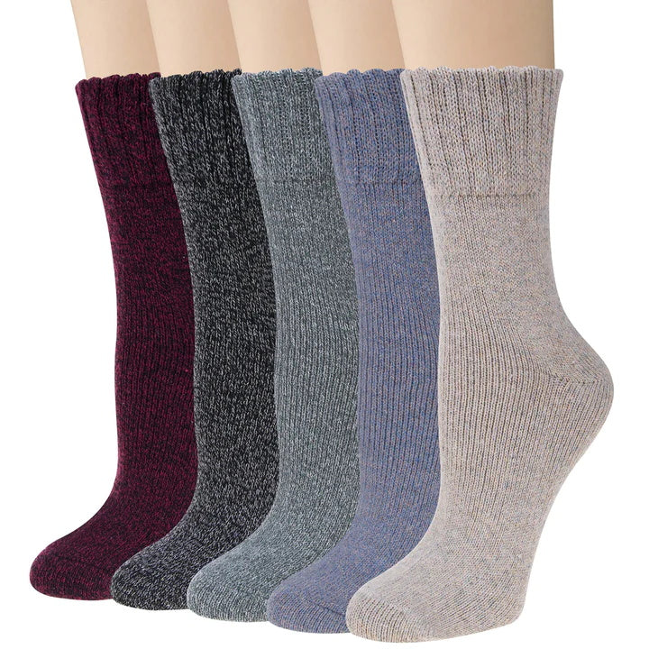 Pack of 5 Womens Winter Socks Warm Thick Knit Wool Soft Vintage Casual Crew Socks Gifts