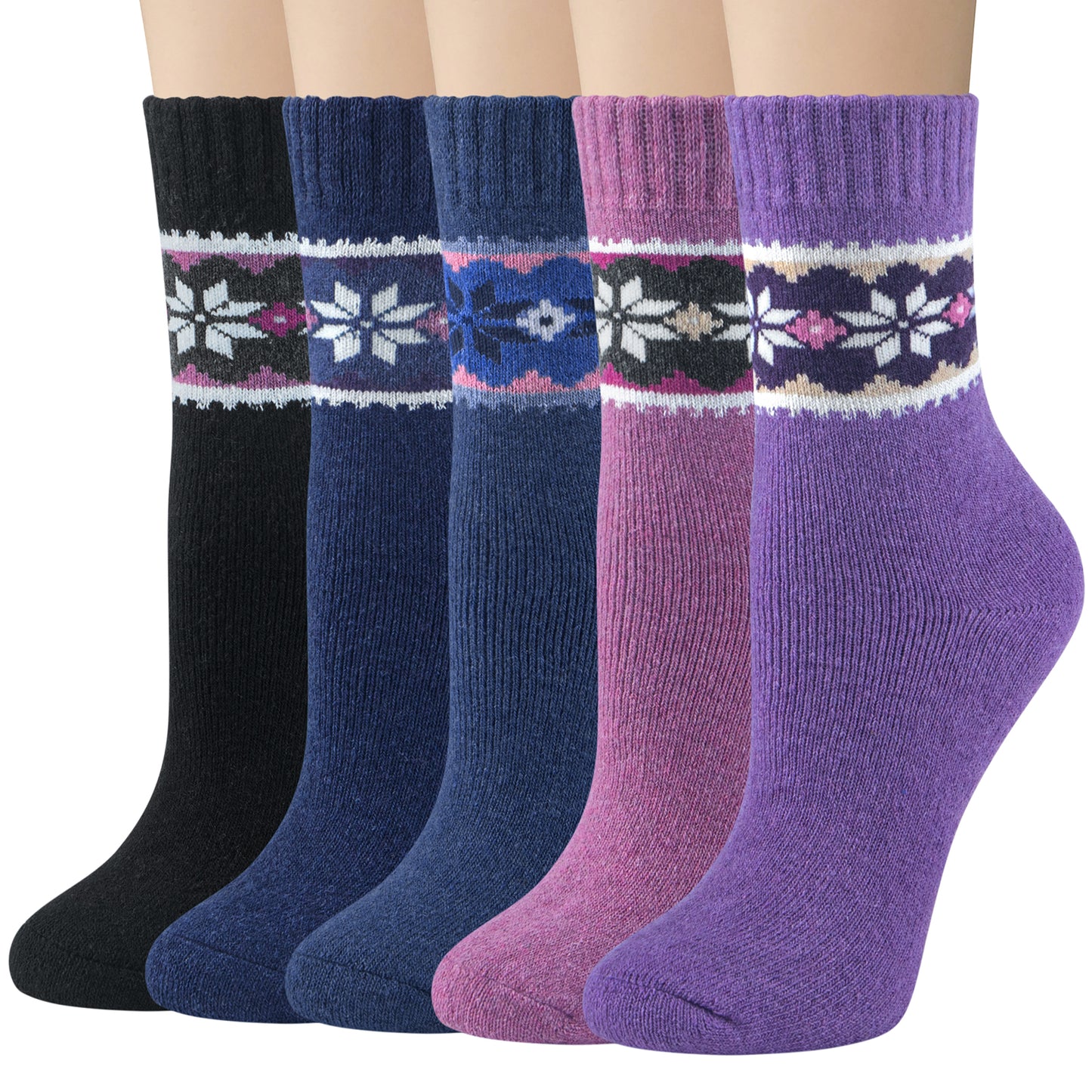 Loritta 5 Pairs Womens Wool Socks Vintage Warm Winter Socks Thick Cozy Socks Knit Casual Crew Socks Gifts for Women