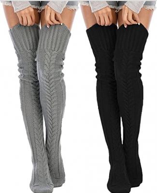 Loritta 2 Pairs Women Thigh High Socks Over the Knee Knit Socks Winter Leg Warmers Stockings Knee High Tube Arctic Fleece