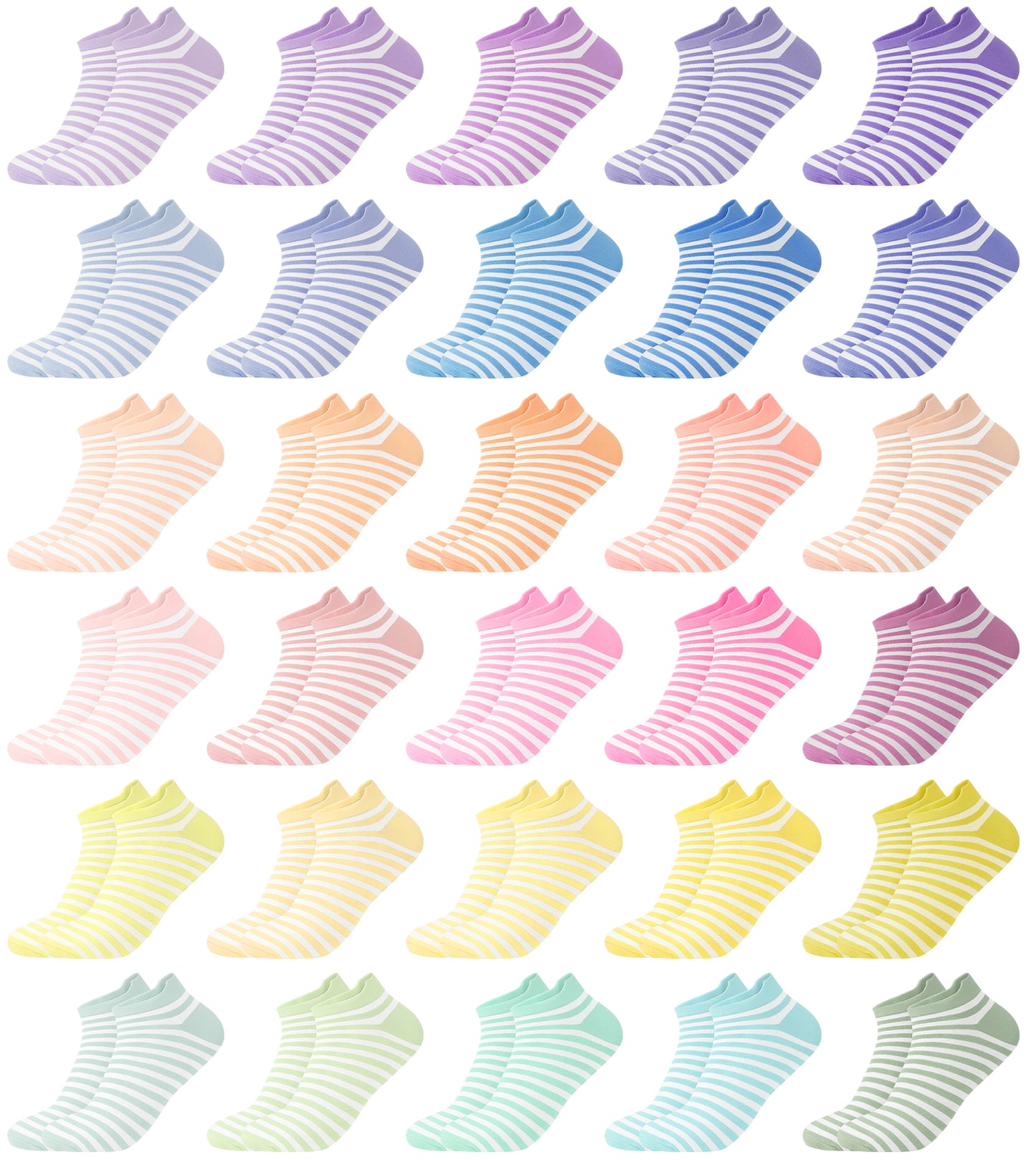 Loritta 30 Pairs Ankle Socks for Women Low Cut, No Show Casual Socks Colorful Bulk Pack, size 8-10
