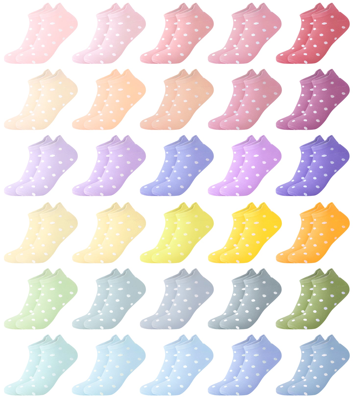 Loritta 30 Pairs Ankle Socks for Women Low Cut, No Show Casual Socks Colorful Bulk Pack, size 8-10