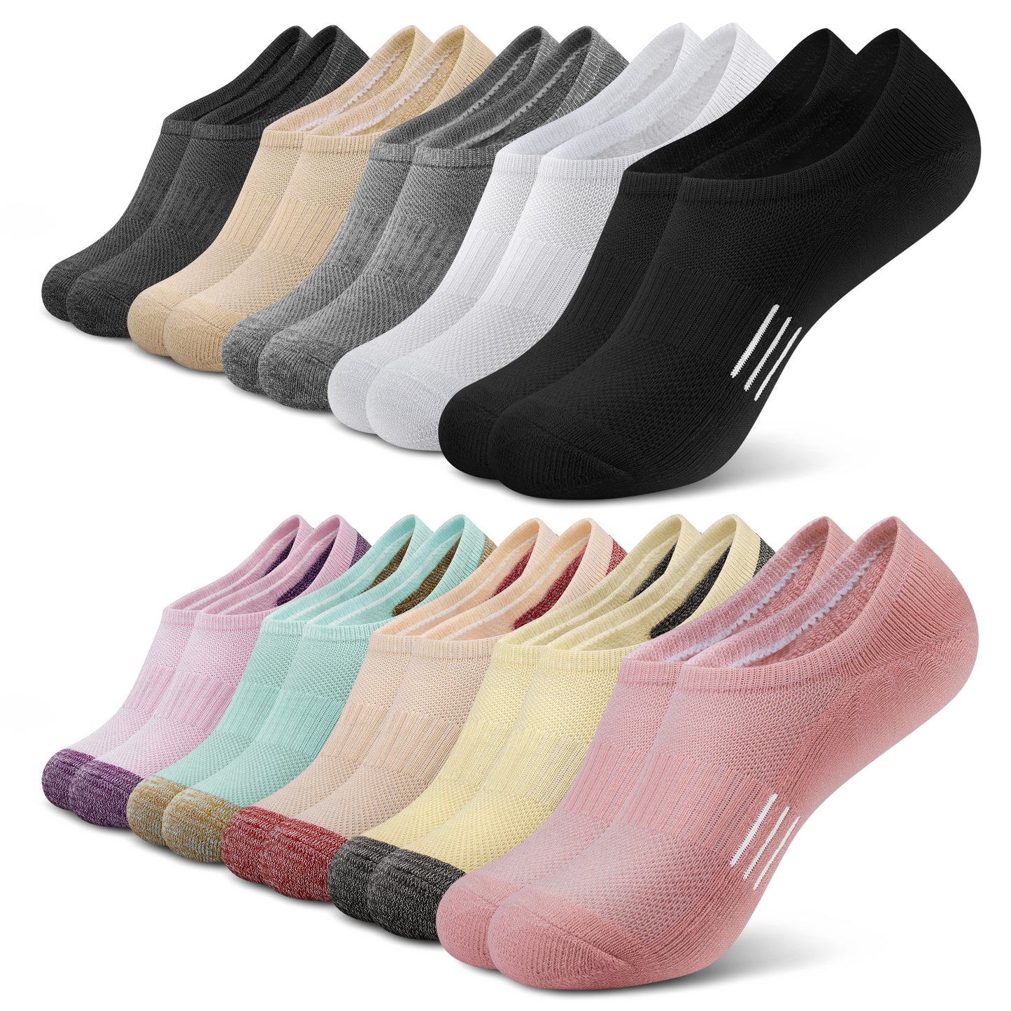 Loritta Womens No Show Socks Athletic Ankle Socks Cushioned Running Low Cut 10 Pairs, Size 6-8