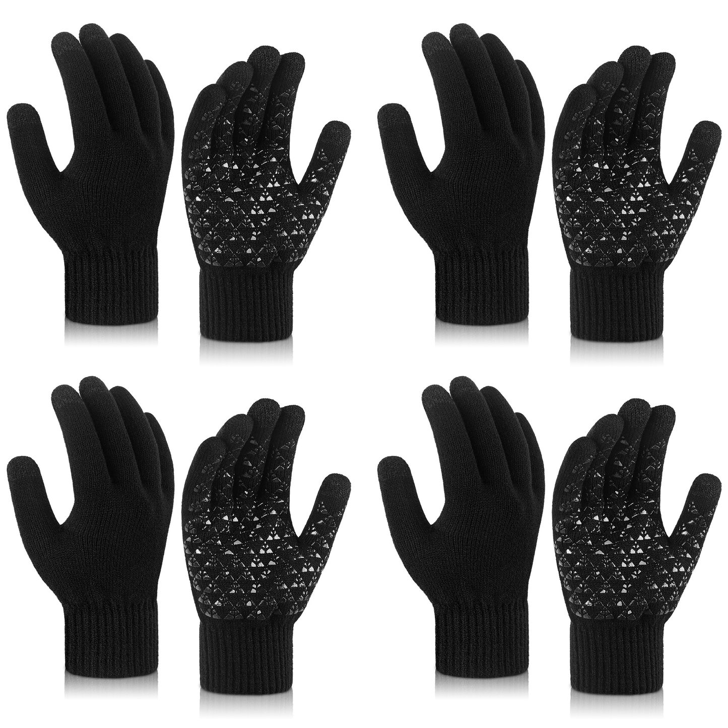 Loritta 4 Pair Winter Cycling Touch Screen Gloves Bike Elastic Cuff Gloves Warm Knit Women for Outdoor