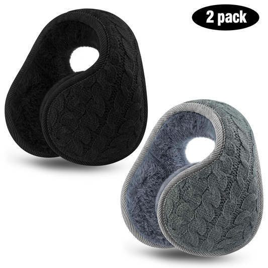 Loritta 2 Pack Black and Gray Earmuffs for Women Men Foldable Lightweight Ear Muffs for Winter