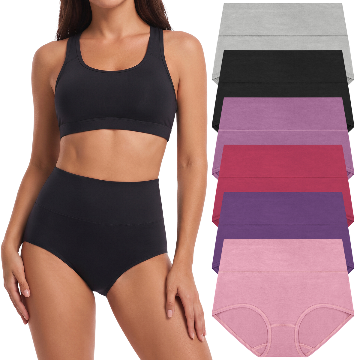 Loritta 6 Pcs Womens Cotton Underwear High Waisted Full Coverage Stretch Ladies Soft Leisure Panties