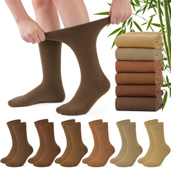 Loritta Women Crew Socks 6-Pack, Soft Bamboo Fiber Non-Binding Breathable Socks for Women, Size 9-11