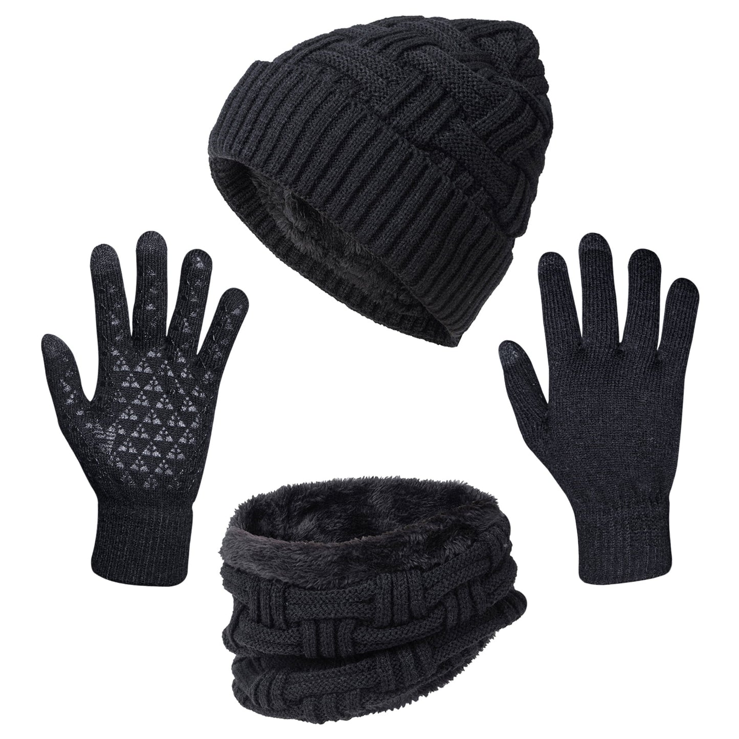 Loritta 3 Pacs Winter Beanie Hat Scarf and Touch Screen Gloves Set for Men Women