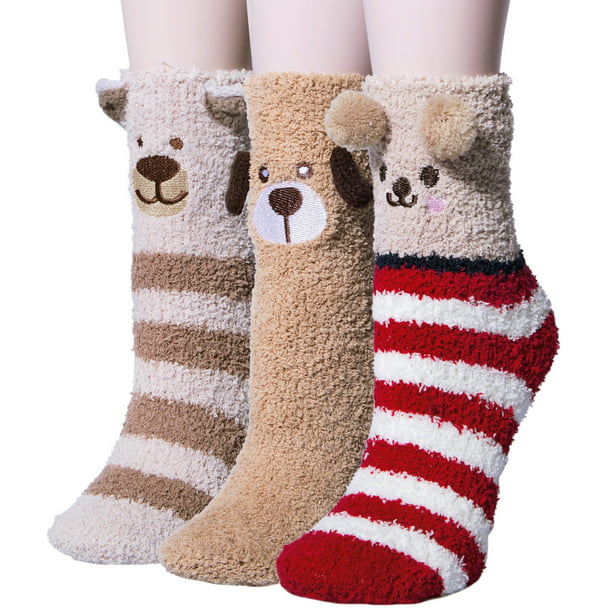 Loritta Women Cozy Fuzzy Socks, Crew Warm Slipper Socks for Women 3 Pairs
