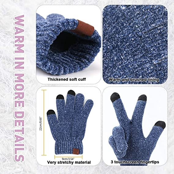 Loritta Women's Winter Knit Warm Hat Beanie Long Scarf Touch Screen Gloves Set Skull Caps Neck Scarves for Women Men