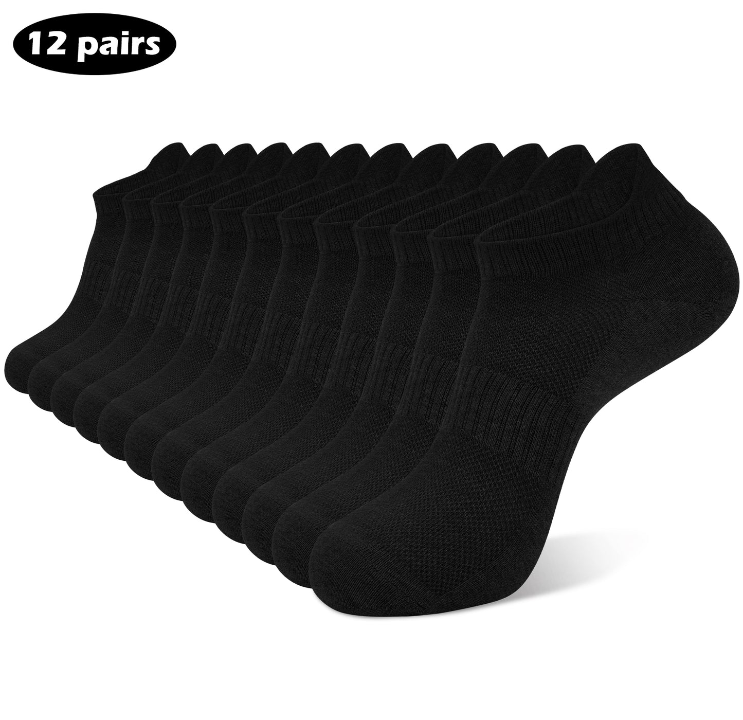 Loritta 12 Pairs Ankle Socks Men No Show Breathable Cotton Casual & Workout Low Cut Crew Athletic Socks for Men