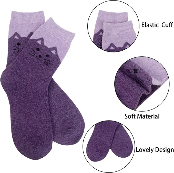 Loritta 5 Pairs Women Wool Socks Vintage Thick Warm Wool Socks for Women Gifts