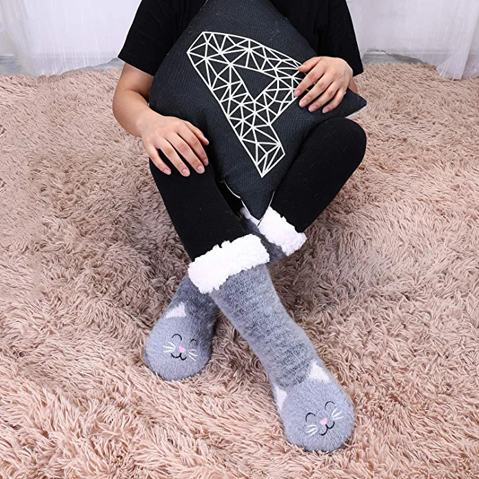 Loritta Womens Fuzzy Slipper Socks With Grippers Cozy Warm Cute Animal Gifts