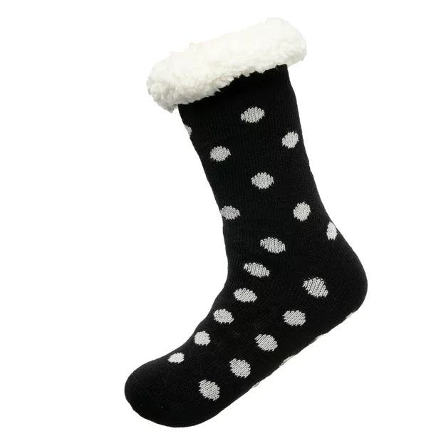 Loritta 2 Pack Womens Thick Knit Sherpa Fleece Slipper Socks Grippers