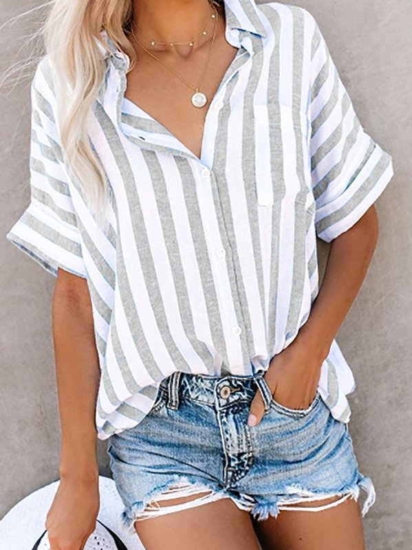 Buttoned Down Work Daily Striped Shirts-Tops-Blouses & Shirts