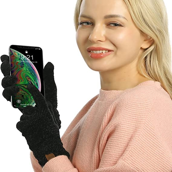 Loritta Touchscreen Gloves for Women Chenille Warm Cable Knit with 3 Touch Screen Fingers Texting Elastic Cuff Thermal Glove