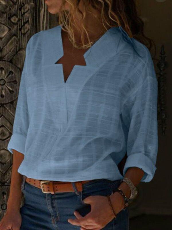 Casual Sexy V Neck Pure Color Blouses-Tops-Blouses & Shirts