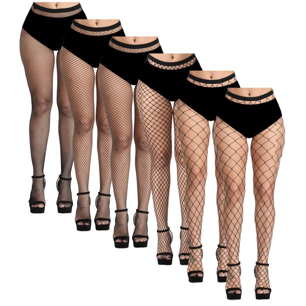 Loritta 6 Pack Women High Waist Tights Fishnet Stockings Thigh High Pantyhose