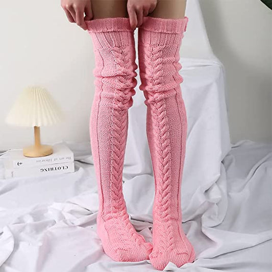 Women's Thigh High Socks Over the Knee Cable Knit Boot Socks, Long Warm Fashion Leg Warmers Winter