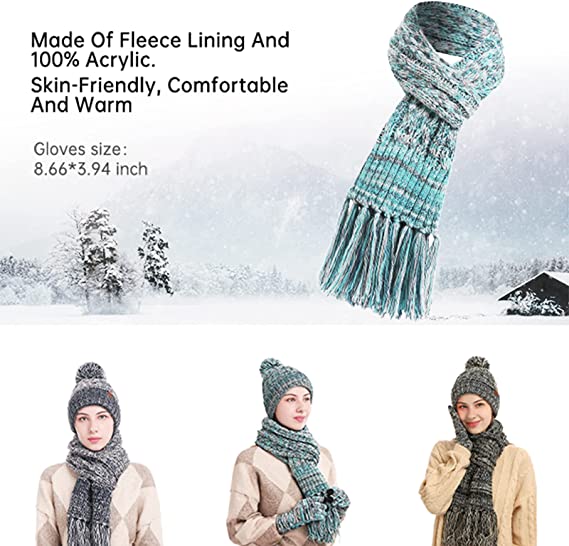 Loritta Winter Warm Beanie Hat Scarf and Touchscreen Gloves Set for Women Skull Caps Neck Scarves with Fleece Lined for Men