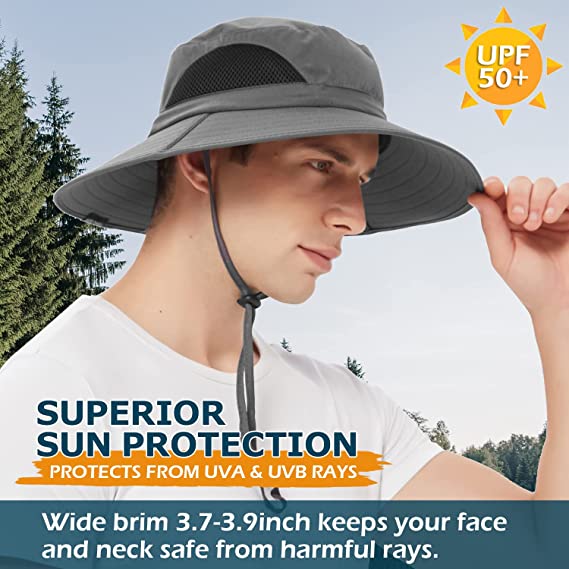 Mens Sun Hat with UV Protection Waterproof Wide Brim Sun Hat for