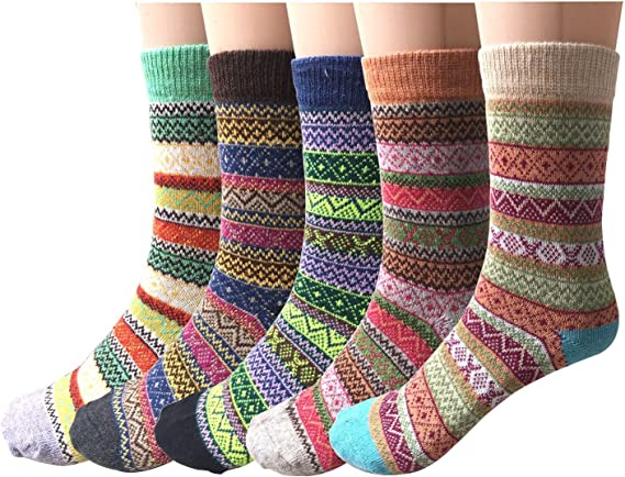 5 Pairs Womens Wool Socks Vintage Soft Cabin Warm Socks Thick Knit Cozy Winter Socks