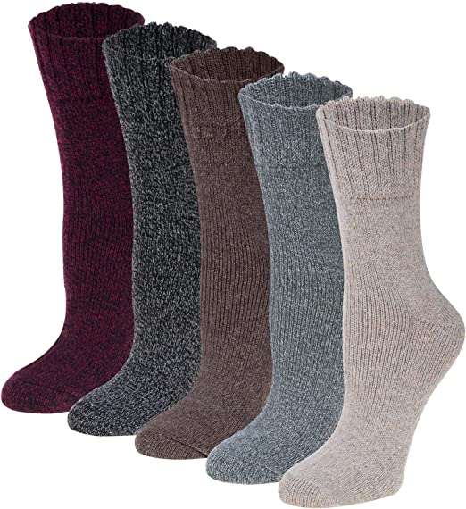 Pack of 5 Womens Winter Socks Warm Thick Knit Wool Soft Vintage Casual Crew Socks