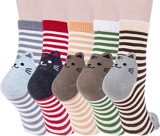 Loritta Cute Animal Socks for Women 5 Pairs, Funny Dog Socks and Cool 100% Cotton Art Painting Cat Socks Women