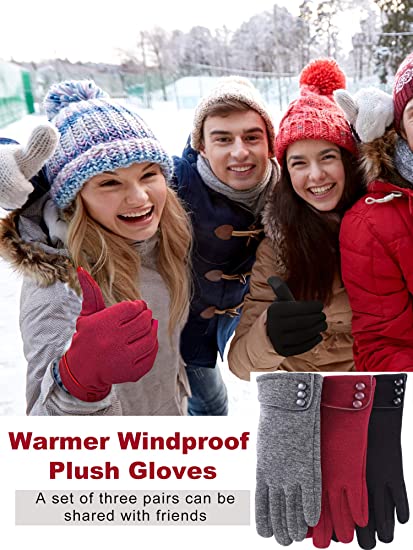 Loritta 3 Pairs Women Winter Gloves Warm Touchscreen Gloves Windproof Gloves for Women Girls Winter