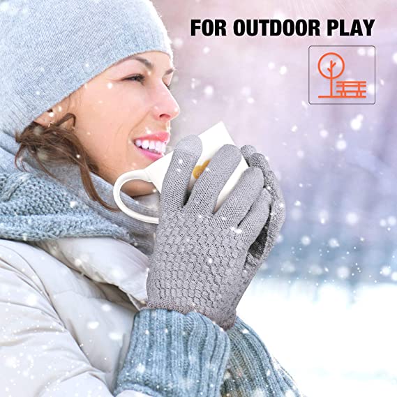 Loritta 2 Pairs Women's Winter Touchscreen Gloves Warm Fleece Lined Knit Gloves Elastic Cuff Winter Texting Gloves