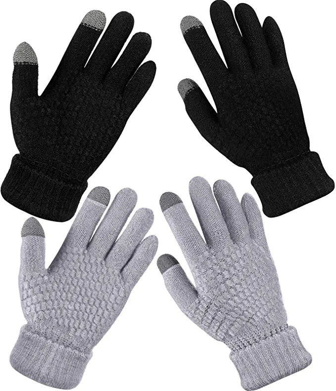 Loritta 2 Pairs Women's Winter Touchscreen Gloves Warm Fleece Lined Knit Gloves Elastic Cuff Winter Texting Gloves