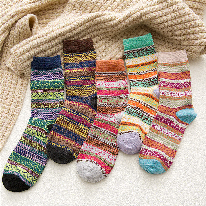 5 Pairs Womens Wool Socks Vintage Soft Cabin Warm Socks Thick Knit Cozy Winter Socks