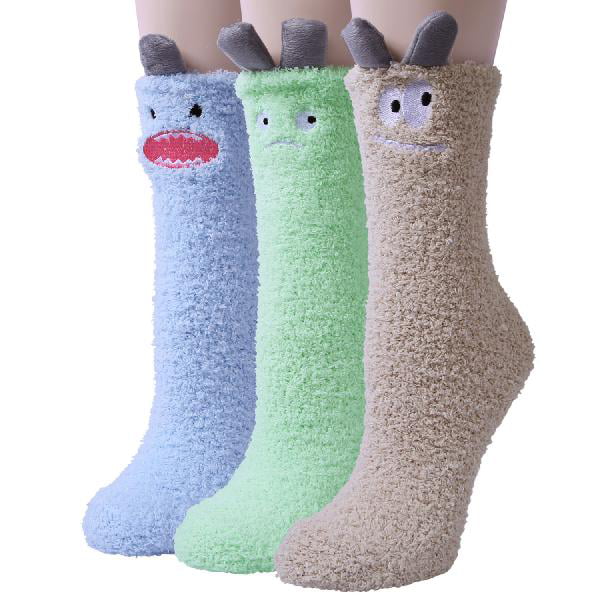 Loritta Women Cozy Fuzzy Socks, Crew Warm Slipper Socks for Women 3 Pairs
