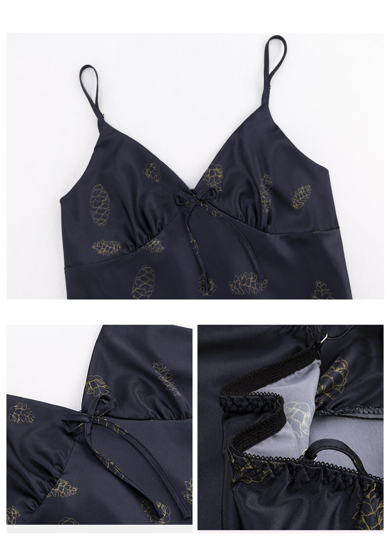 Silk Like Suspender Shorts 2-piece Suit Camisole Set Cute Pajamas
