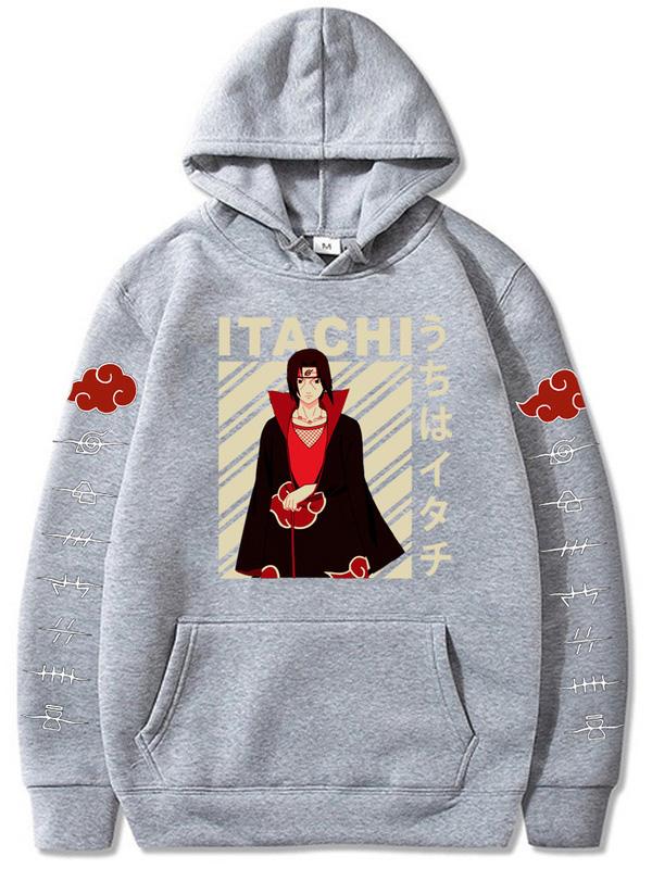 Manga Uchiha Itachi Grey Printed Hoodie